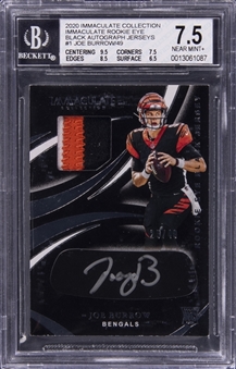 2020 Panini Immaculate Collection "Rookie Eye Black Jersey Autographs" #1 Joe Burrow Signed Patch Rookie Card (#25/49) - BGS NM+ 7.5/BGS 10